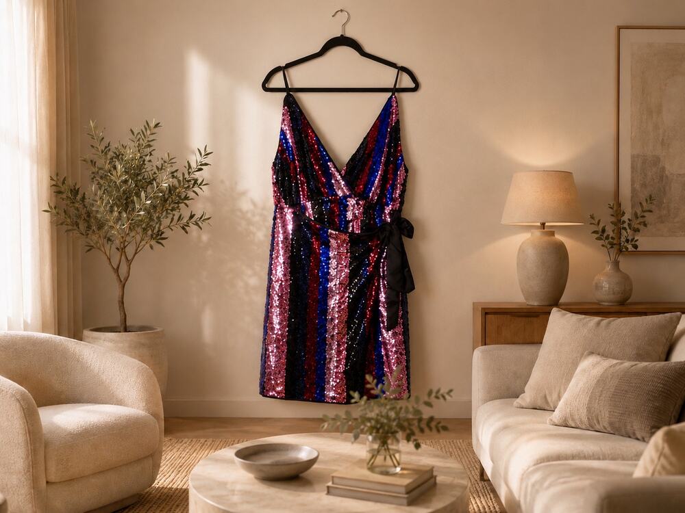 The East Order Lily Sequin Stripe Faux Wrap Mini Dress M NWT Cocktail Glam Chic